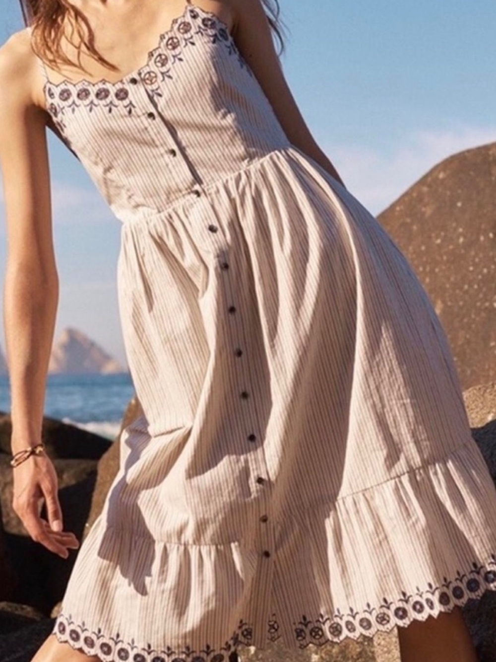 Madewell White and Navy Striped Embroidered Midi Sundress - Picture 5 of 5